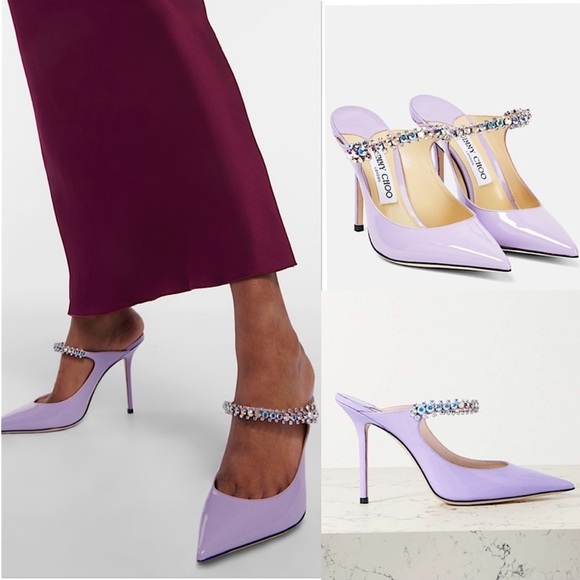 New JIMMY CHOO Bing 100 Lilac crystal-embellished patent-leather mules $1,095 - Picture 2 of 16